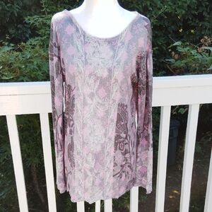 Sigrid Olsen Signature Designer Lavender and Charcoal Patterned Long Sleeve Top